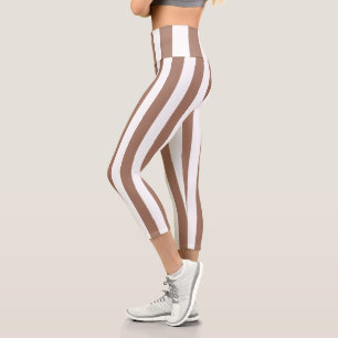 Vintage vertikale Streifen Mocha Mousse White Capri Leggings