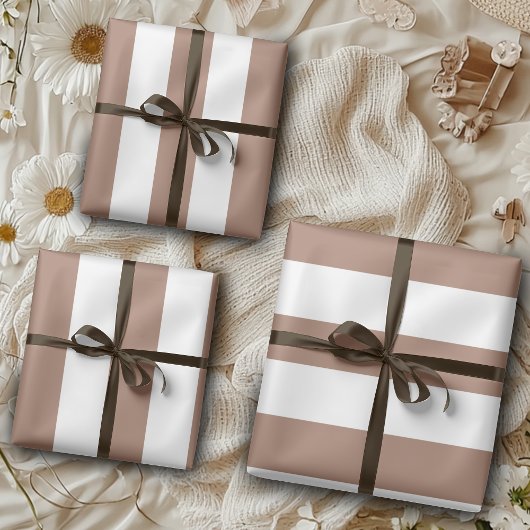Vintage vertikale Streifen Mocha Mousse White Geschenkpapier Set
