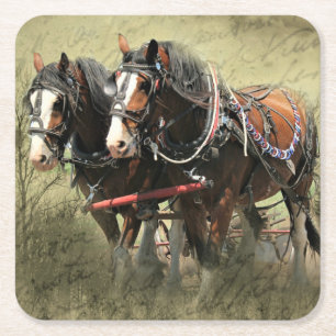 Vintage verwitterte Clydesdale-Postkarte Rechteckiger Pappuntersetzer