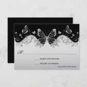 Vintage Verzierte Black Silver Butterfly Wirbel UA RSVP Karte (Vorne/Hinten)