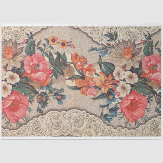 Vintage Verzierte Blume und Lacy-Rollen Seidenpapier (Vorderseite)