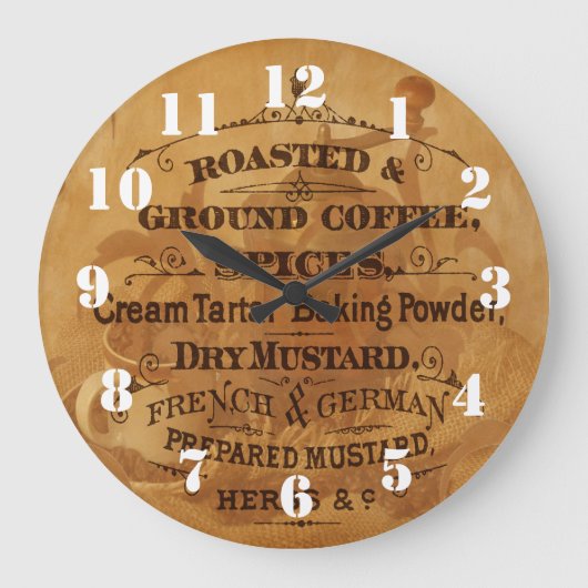 Vintage Verzierte Coffee-Design-Küche Große Wanduhr (Vorderseite)