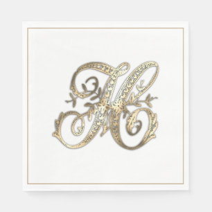 Vintage Verzierte Goldmonogramm H Serviette