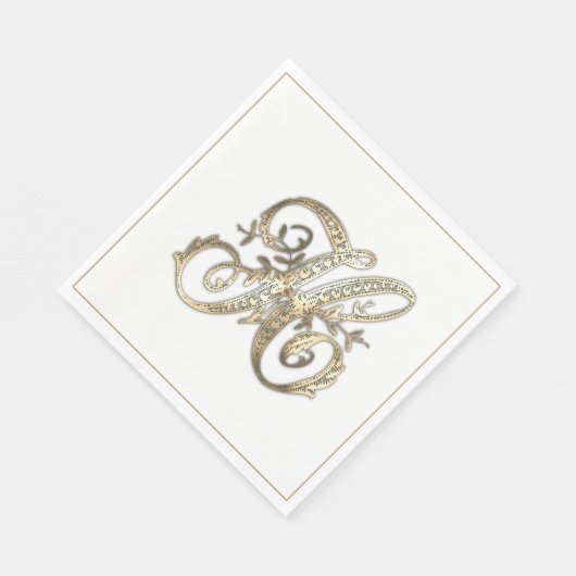 Vintage Verzierte Goldmonogramm H Serviette (Ecke)