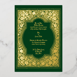 Vintage Verzierte Hochzeit an der Blumengrenze Folieneinladung