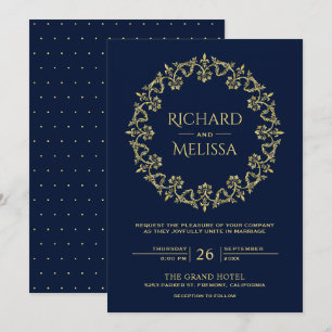 Vintage Verzierte Hochzeit mit Goldfloralblumen Einladung