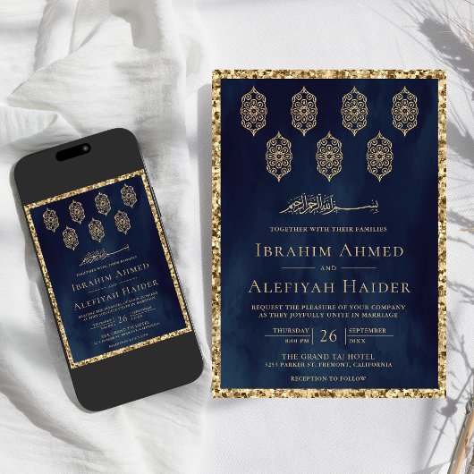 Vintage Verzierte Lanterns Blaue Goldmedaille Einladung