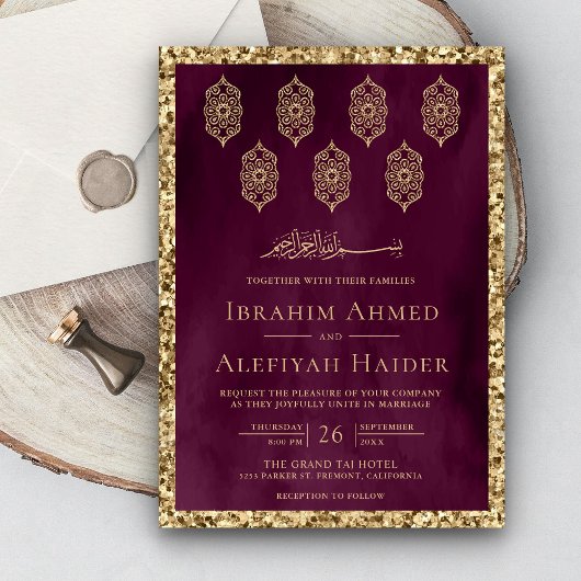 Vintage Verzierte Laternen-Pflaumen-Hochzeit Einladung