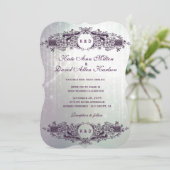 Vintage Verzierte Lila Sparkle Hochzeit Einladung (Stehend Vorderseite)