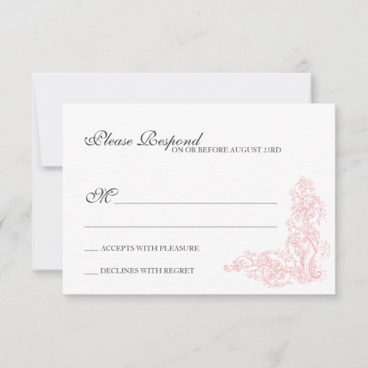 Vintage Verzierte rosa und graue Reaktion RSVP Karte (Vorderseite)