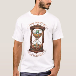 Vintage verzierte Sanduhr Zeit für Frieden Globus  T-Shirt