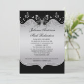 Vintage Verzierte Schwarze Silberschmetterlinge Ho Einladung (Stehend Vorderseite)