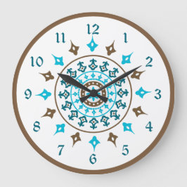 Vintage Verzierte türkisfarbene, braun nummerierte Große Wanduhr