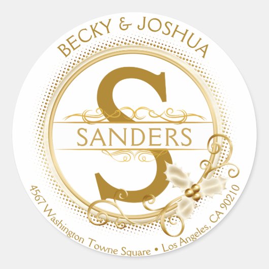 Vintage Verzierte Weihnachtsanschrift Runder Aufkleber (Vorderseite)