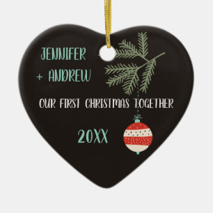 Vintage Verzierungs-erste Weihnachtszusammen Paare Keramik Ornament