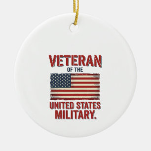 Vintage Veteran USA-Flagge Militär-Vektor-Design_1 Keramik Ornament