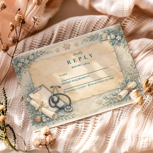 Vintage Veterinary Graduation Part RSVP Karte