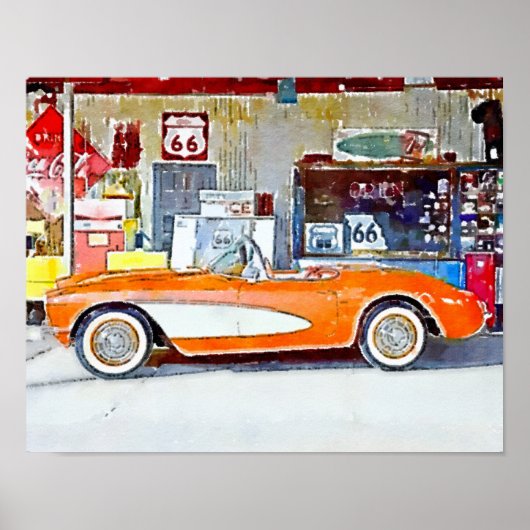 Vintage Vette Route 66 Auto Poster (Vorne)