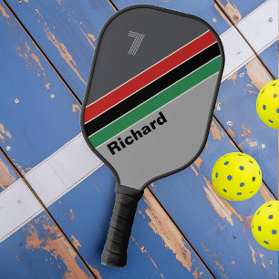 Vintage VHS gestreift mit Nummer und Name Pickleball Schläger