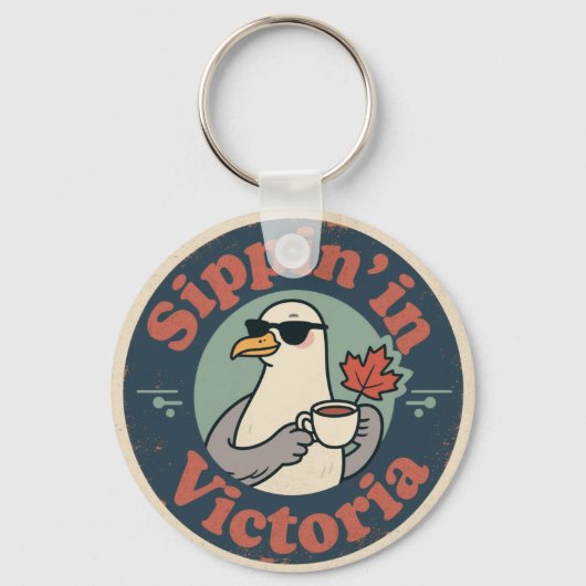 Vintage Victoria BC Coffee & Seagull Schlüsselanhänger (Vorderseite)