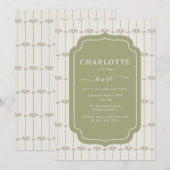 Vintage Victorian Botanical Stripes Birthday Einladung (Vorne/Hinten)