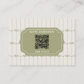 Vintage Victorian Botanical Stripes QR Code Visitenkarte (Vorderseite)