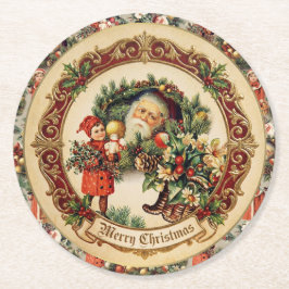 Vintage Victorian Christmas Baubles Runder Pappuntersetzer