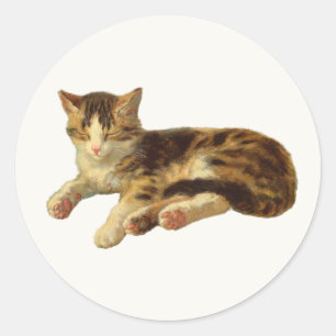 Vintage-Victorian-Katze-Schlaf-Gemälde Runder Aufkleber
