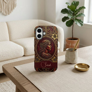 Vintage-Victorian-Lady-Burgunderwein-Leder-Chic iPhone 16 Hülle