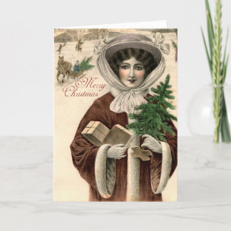 Vintage Victorian Lady Christmas Card Feiertagskarte