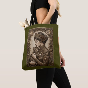 Vintage-Victorian-Lady-Katze-elegante-Weihnachts-T Tasche