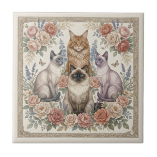 Vintage Victorian Ornamental Floral Feline Art Fliese