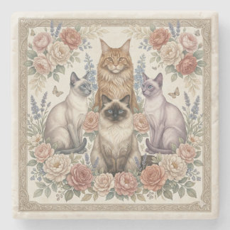 Vintage Victorian Ornamental Floral Feline Art Steinuntersetzer