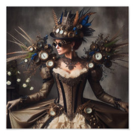 Vintage Victorian Steampunk Clockwork Time Lady Fotodruck