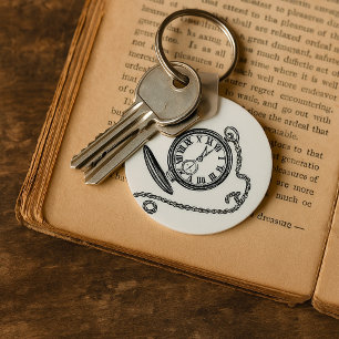 Vintage-Victorian-Taschenuhr-Linienkunst Schlüsselanhänger