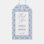 Vintage Victorian Toile Blue Floral Wedding  Geschenkanhänger (Rückseite)