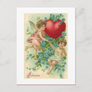 Vintage Victorian Valentine Cherubs Holding Heart Feiertagspostkarte