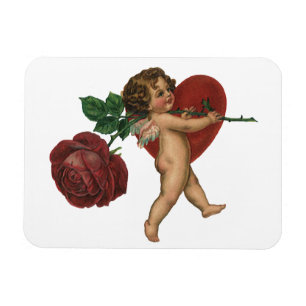 Vintage Victorian Valentine's Day Cherub and Rose Magnet