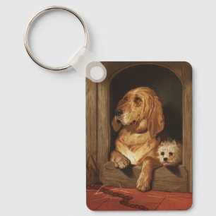 Vintage-victorianischer Bloodhound- und Westie-Hun Schlüsselanhänger