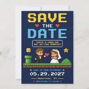 Vintage-Videospiel Buntes Vergnügen Retro-Hochzeit Save The Date