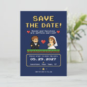Vintage-Videospiel-Pixel-Style-Hochzeit Save The Date (Stehend Vorderseite)