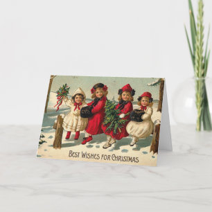 Vintage - Vier kleine Mädchen zu Weihnachten, Feiertagskarte
