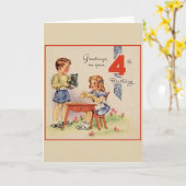 Vintage vierte Geburtstagskarte Karte (Gelbe Blume)