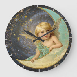 Vintage Viktorianische Angel Collage Galaxy Blue+G Große Wanduhr