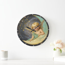 Vintage Viktorianische Angel Collage Galaxy Blue+G Große Wanduhr
