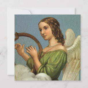 Vintage Viktorianische Angel Harp Weihnachtseinlad Einladung