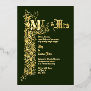 Vintage Viktorianische Ära 1839 Hochzeit an der Bl Folieneinladung