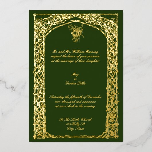 Vintage Viktorianische Ära 1859 Weinroute Trellis Folieneinladung (Vorderseite)