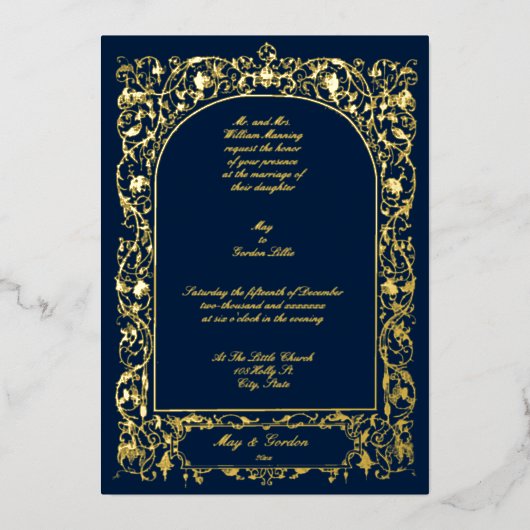 Vintage Viktorianische Ära Folieneinladung (Vorderseite)