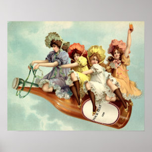 Vintage Viktorianische Ära Frauen auf Champagnerfl Poster